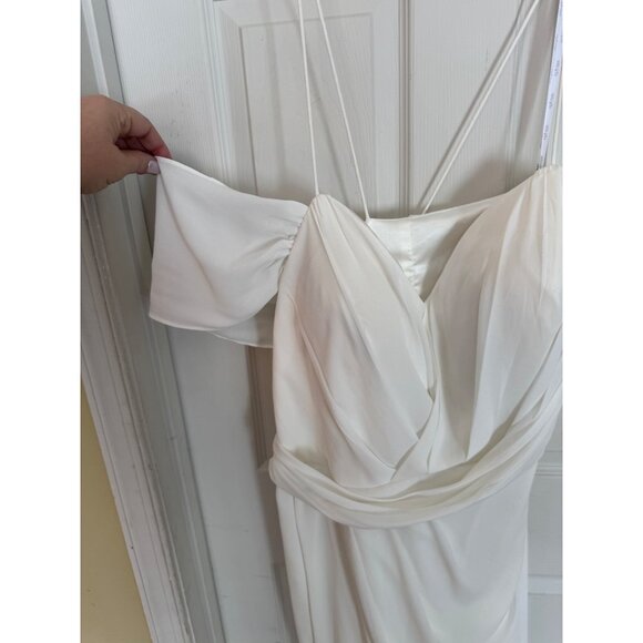 City Chic White Draped Dress Cross Back Straps Sweetheart Neckline Sheer Bridal - Picture 6 of 16